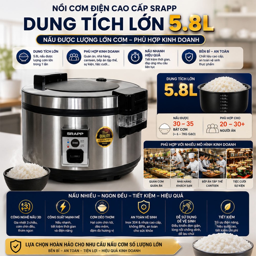 Nồi cơm điện công nghiệp SRAPP SH-5808 - Hàng chính hãng