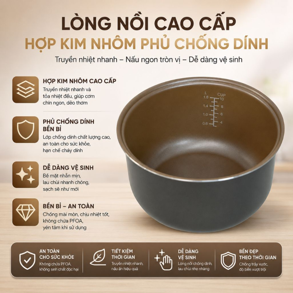 Nồi cơm điện nắp gài BlueStone RCB-5539 - Hàng chính hãng