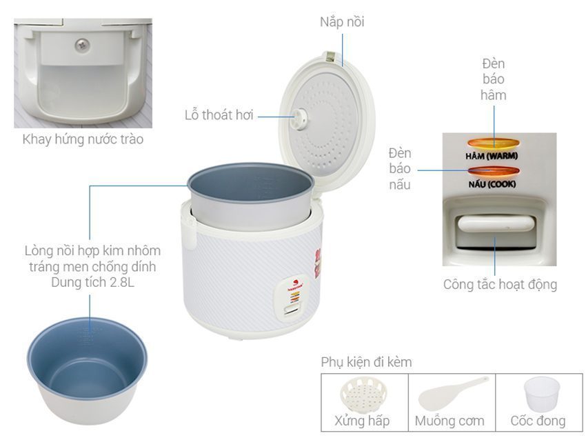 Nồi cơm điện nắp gài Happy Cook HCJ-280 - Hàng chính hãng