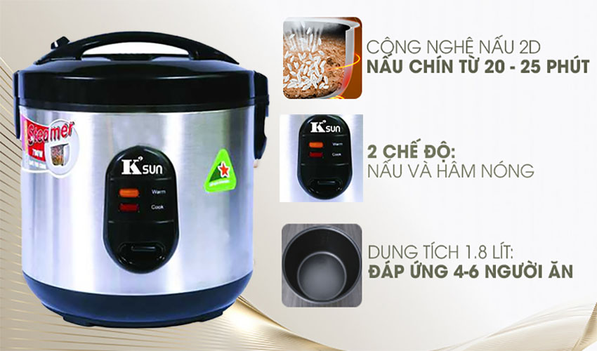 Nồi cơm điện nắp gài K'sun BA-2186 - Hàng chính hãng