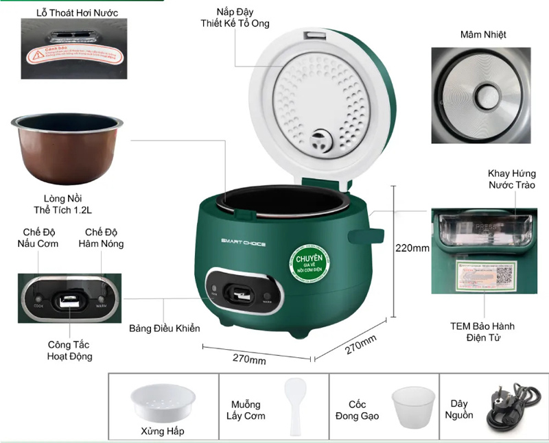 Nồi cơm điện nắp gài Smart Choice SCG-RC3001 - Hàng chính hãng