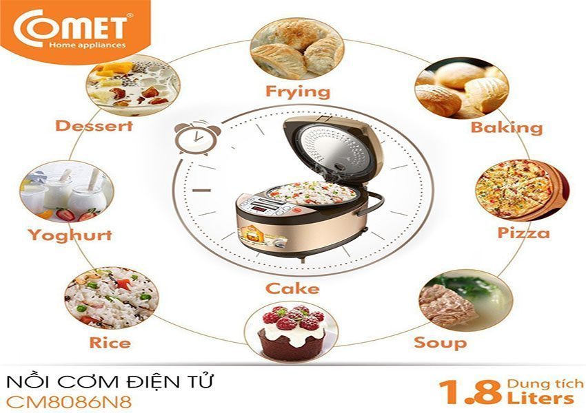 Nồi cơm điện tử 1.8 lít Comet CM8086N8 - Hàng chính hãng