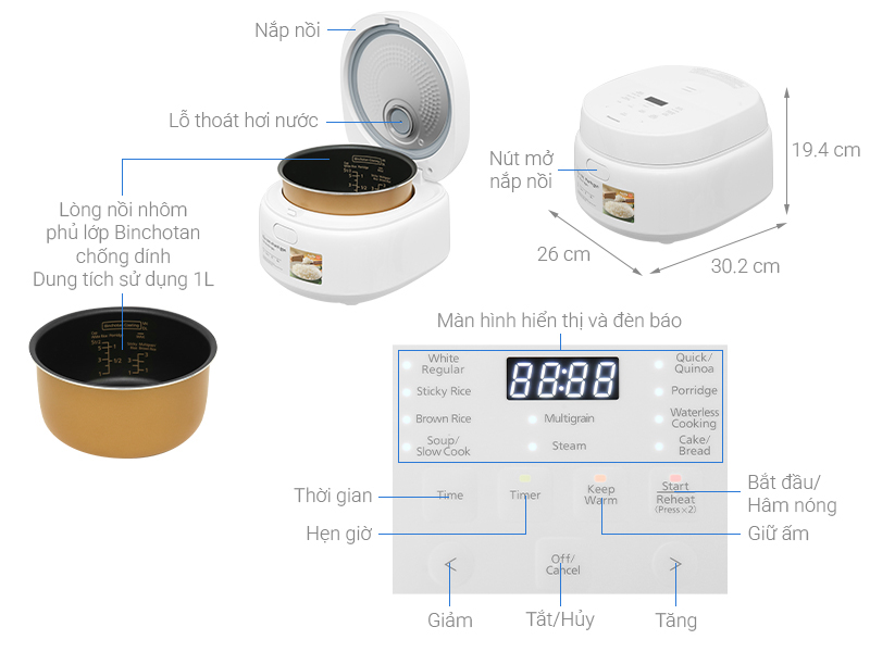 Nồi cơm điện tử Panasonic SR-DL104WRA (1 lít ) - Hàng chính hãng