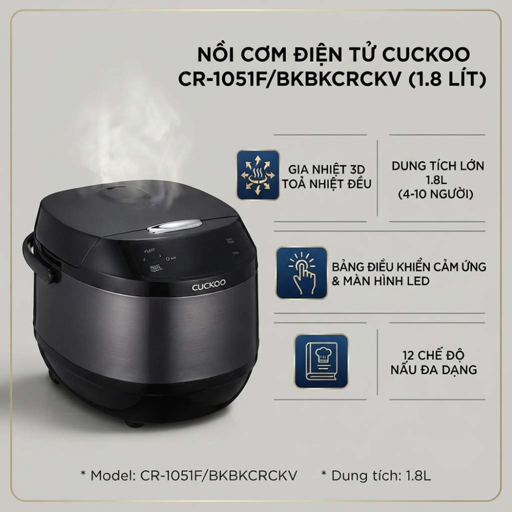 Nồi cơm điện tử Cuckoo CR-1051F/BKBKCRCKV - Hàng chính hãng