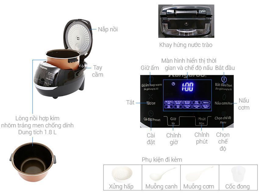 Nồi cơm điện tử Kangaroo KG595 - Hàng chính hãng
