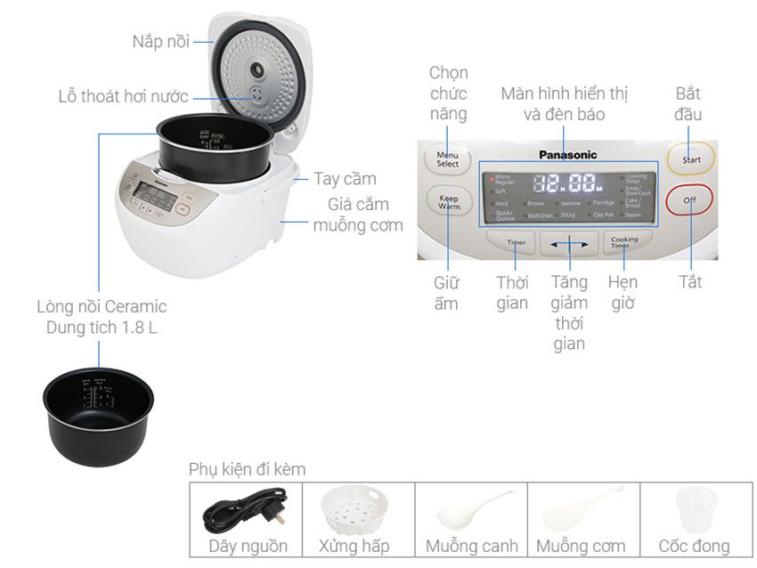 Nồi cơm điện tử Panasonic SR-CP188NRA - Hàng chính hãng