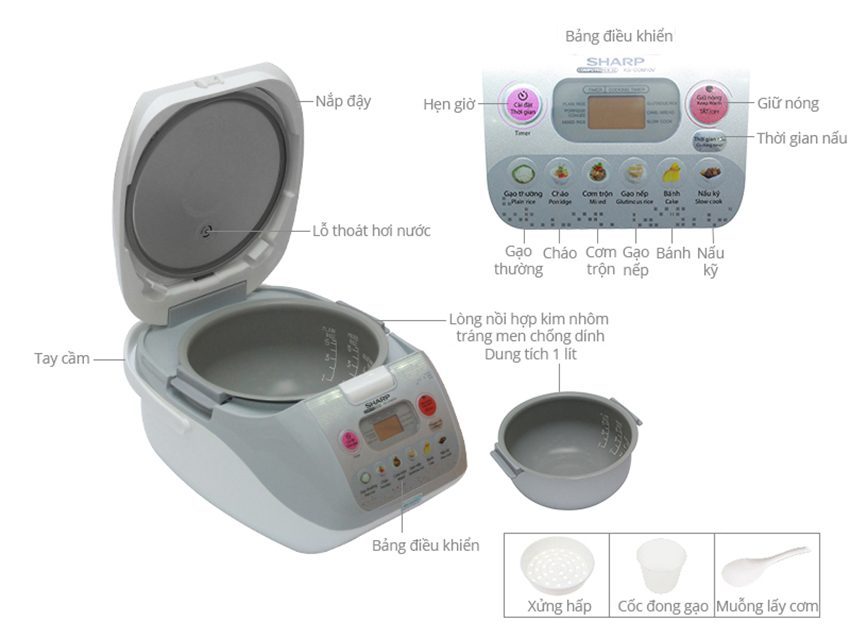 Nồi cơm điện tử Sharp KS-COM10V - Hàng chính hãng