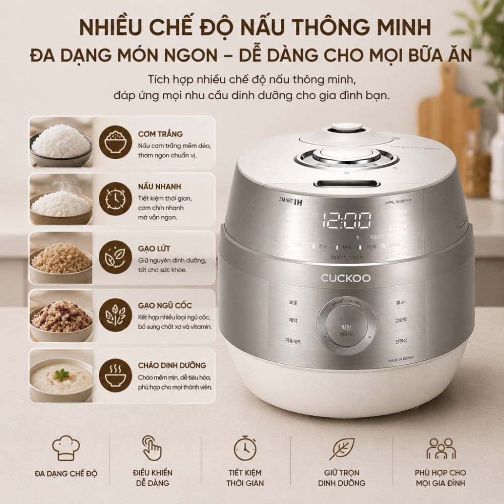 Nồi cơm điện tử áp suất cao tần Cuckoo CRP-JHPNL1010GPS - Hàng chính hãng