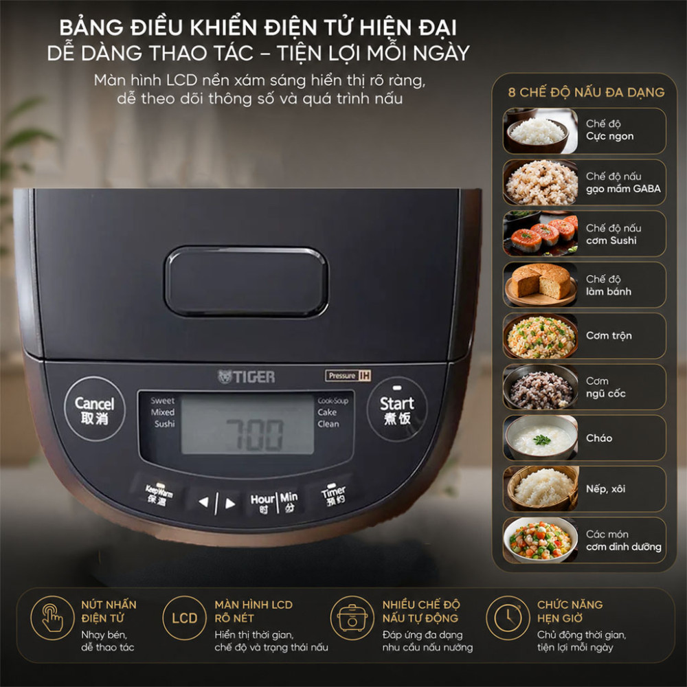Nồi cơm điện tử cao tần áp suất Tiger IH JPV-H10W - Hàng chính hãng