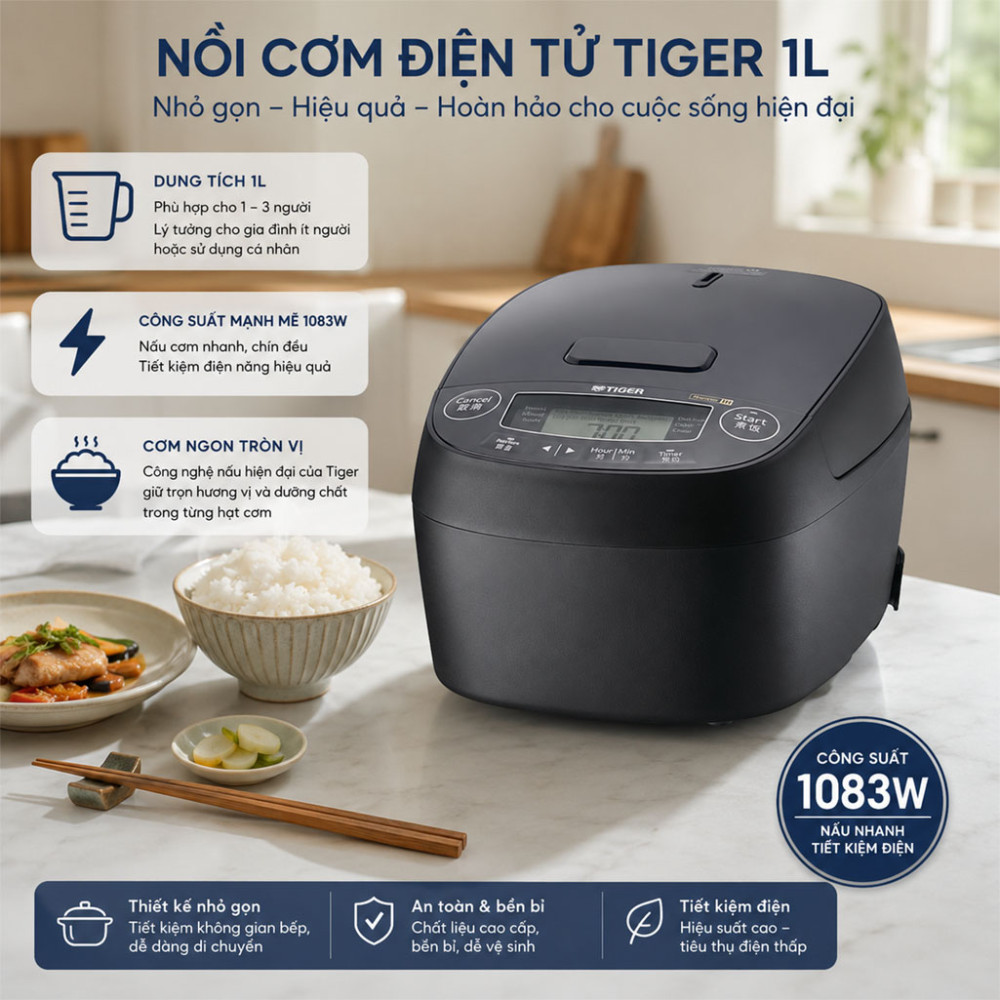 Nồi cơm điện tử cao tần áp suất Tiger IH JPV-H10W - Hàng chính hãng