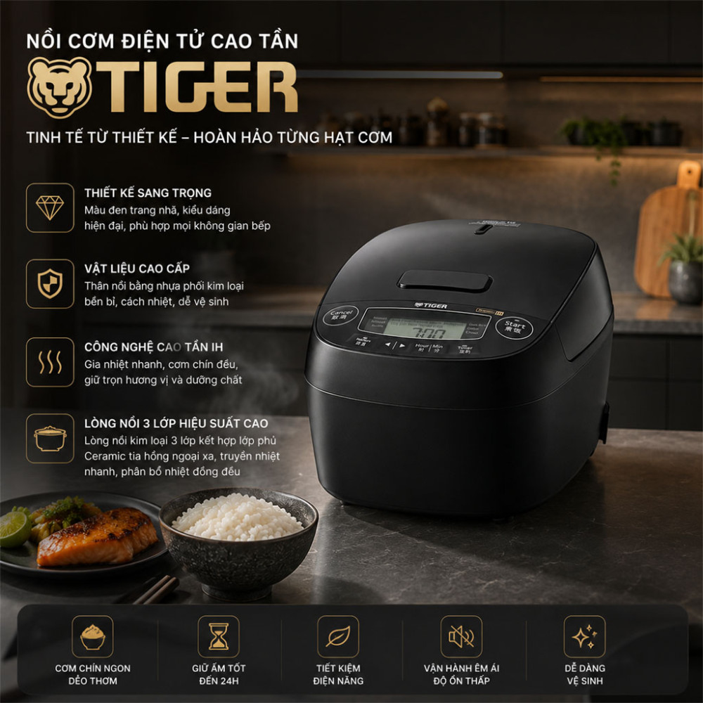 Nồi cơm điện tử cao tần áp suất Tiger IH JPV-H18W - Hàng chính hãng