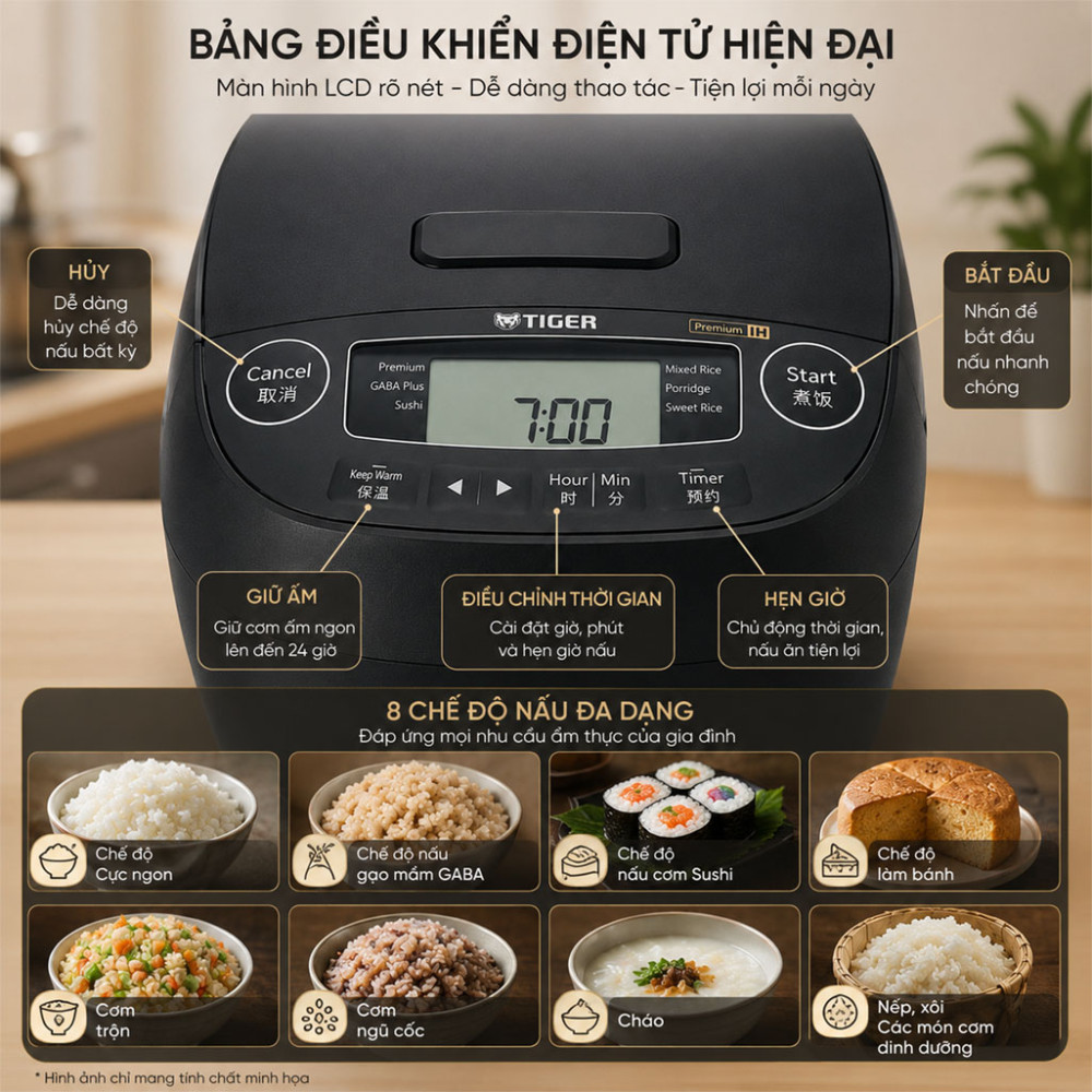 Nồi cơm điện tử cao tần áp suất Tiger IH JPV-H18W - Hàng chính hãng