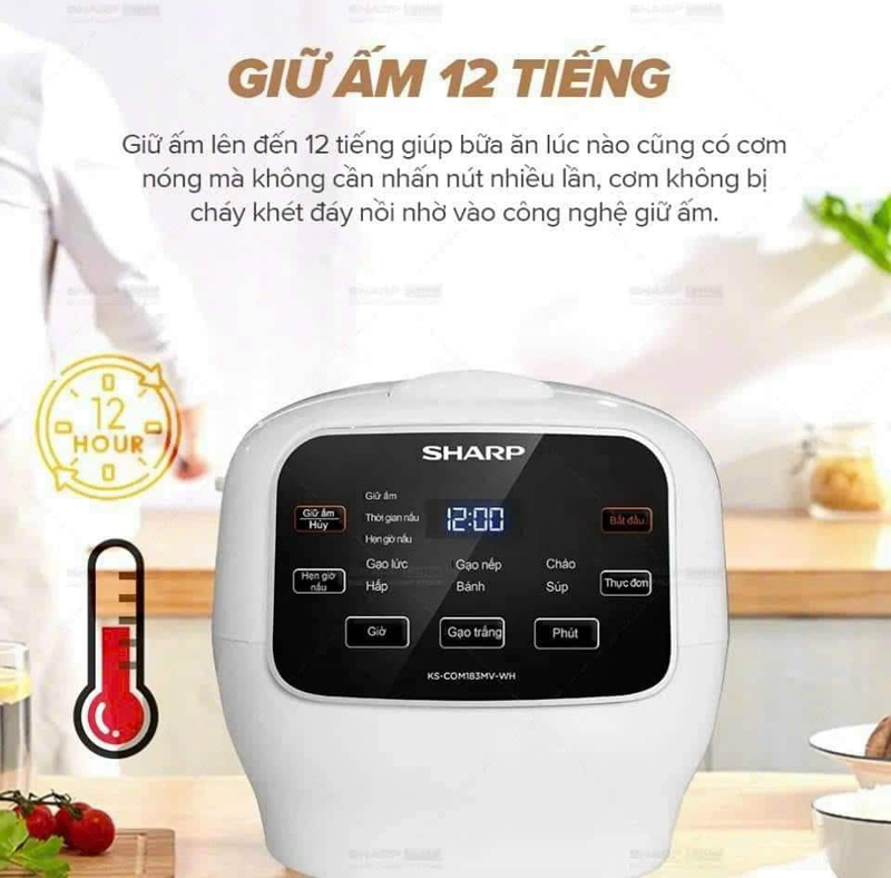 Nồi cơm điện tử Sharp 1.8 lít KS-COM183MV-WH - Hàng chính hãng