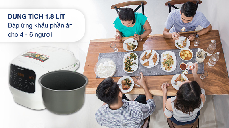 Nồi cơm điện tử Sharp 1.8 lít KS-COM183MV-WH - Hàng chính hãng