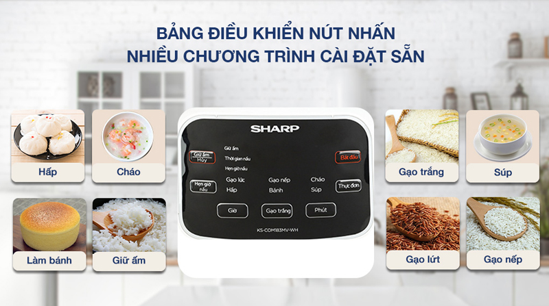 Nồi cơm điện tử Sharp 1.8 lít KS-COM183MV-WH - Hàng chính hãng