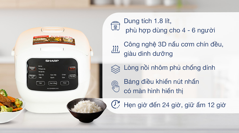 Nồi cơm điện tử Sharp 1.8 lít KS-COM183MV-WH - Hàng chính hãng