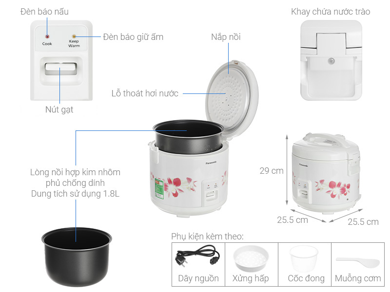 Nồi cơm điện nắp gài Panasonic 1.8 lít SR-MVN18FRAX - Hàng chính hãng