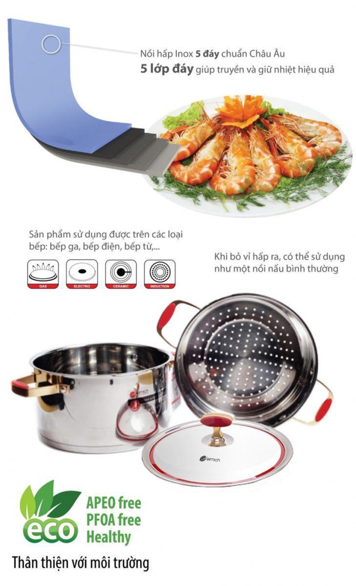 Nồi hấp inox Red Velvet Elmich EL0979 - Hàng chính hãng