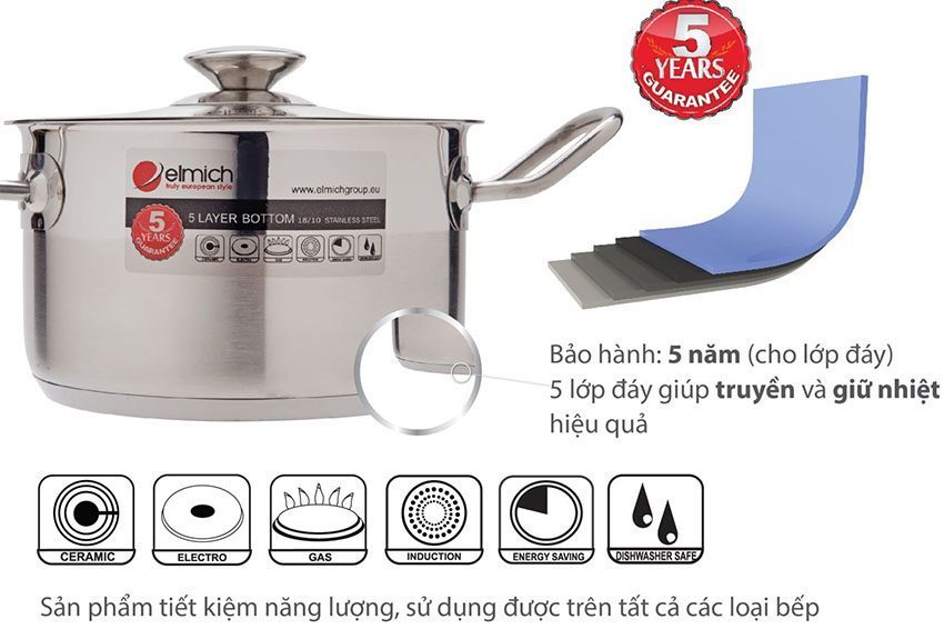 Nồi inox 304 Luxor Elmich 2355284-18cm - Hàng chính hãng