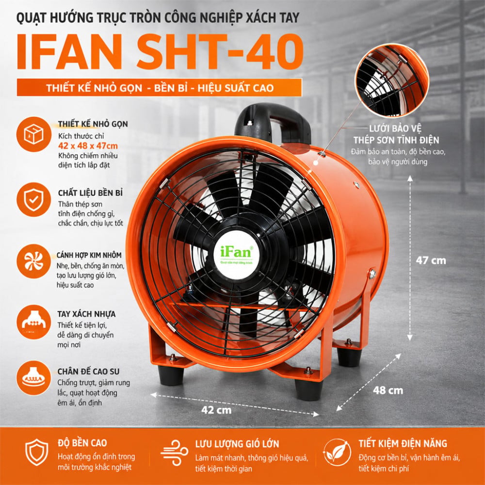 Quạt hướng trục tròn công nghiệp xách tay IFAN SHT-40 - Hàng chính hãng