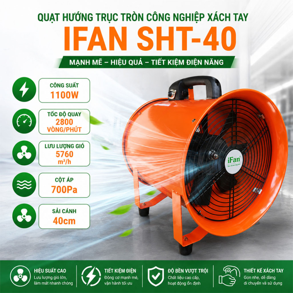 Quạt hướng trục tròn công nghiệp xách tay IFAN SHT-40 - Hàng chính hãng