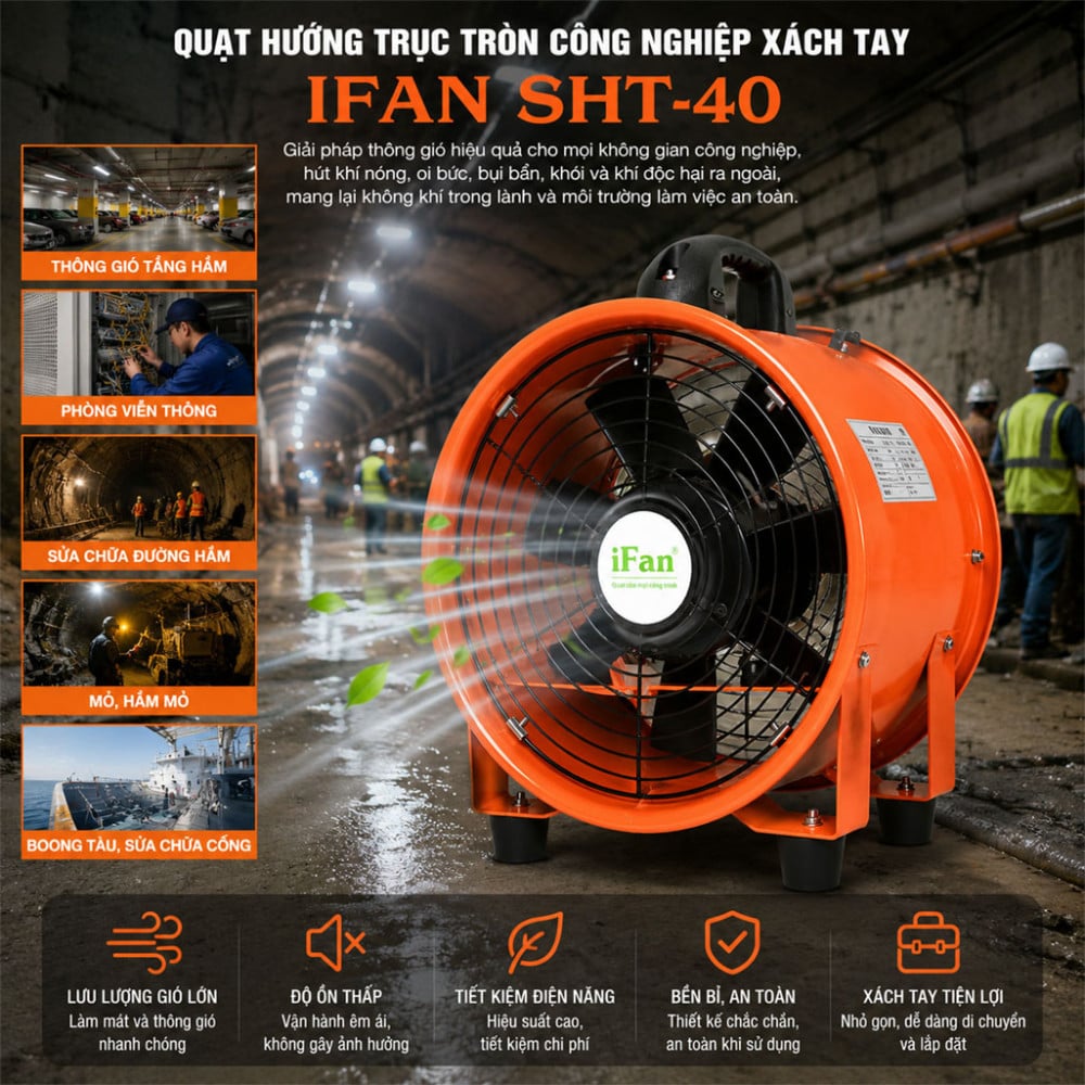 Quạt hướng trục tròn công nghiệp xách tay IFAN SHT-40 - Hàng chính hãng