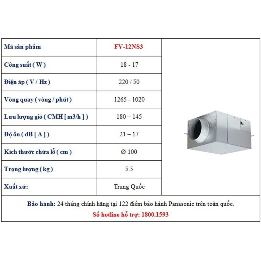Quạt hút Cabinet Panasonic FV-12NS3 - Hàng chính hãng
