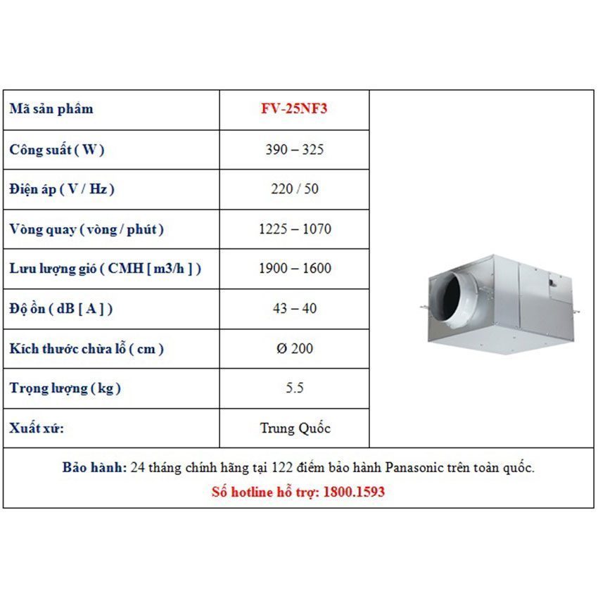 Quạt hút Cabinet Panasonic FV-25NF3 - Hàng chính hãng