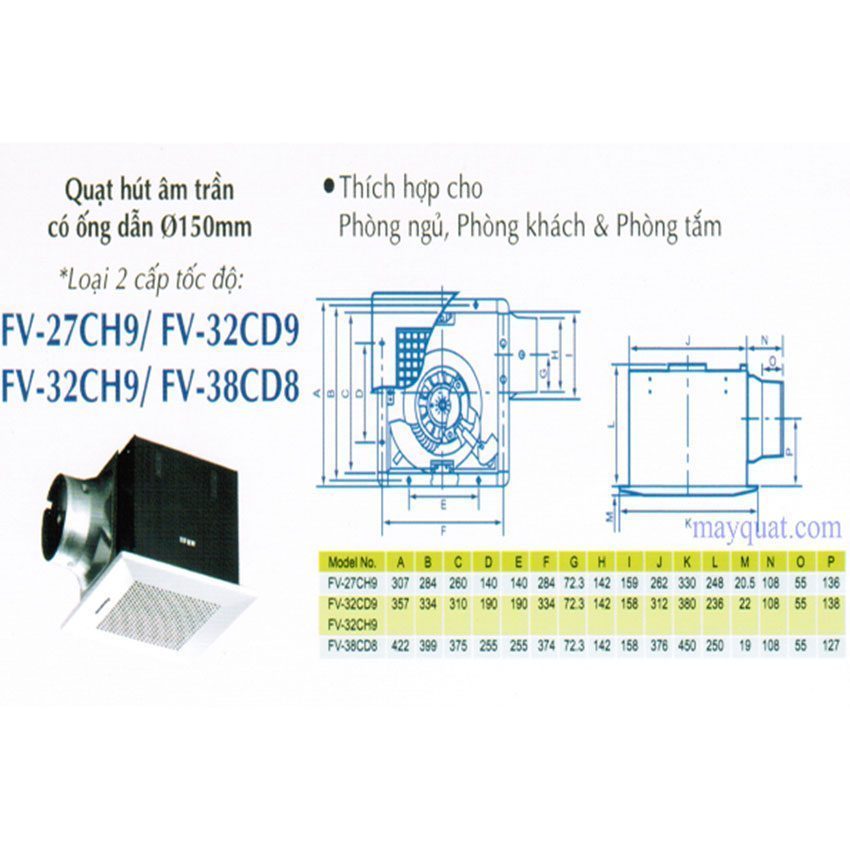 Quạt hút âm trần Panasonic FV-38CD8 - Hàng chính hãng