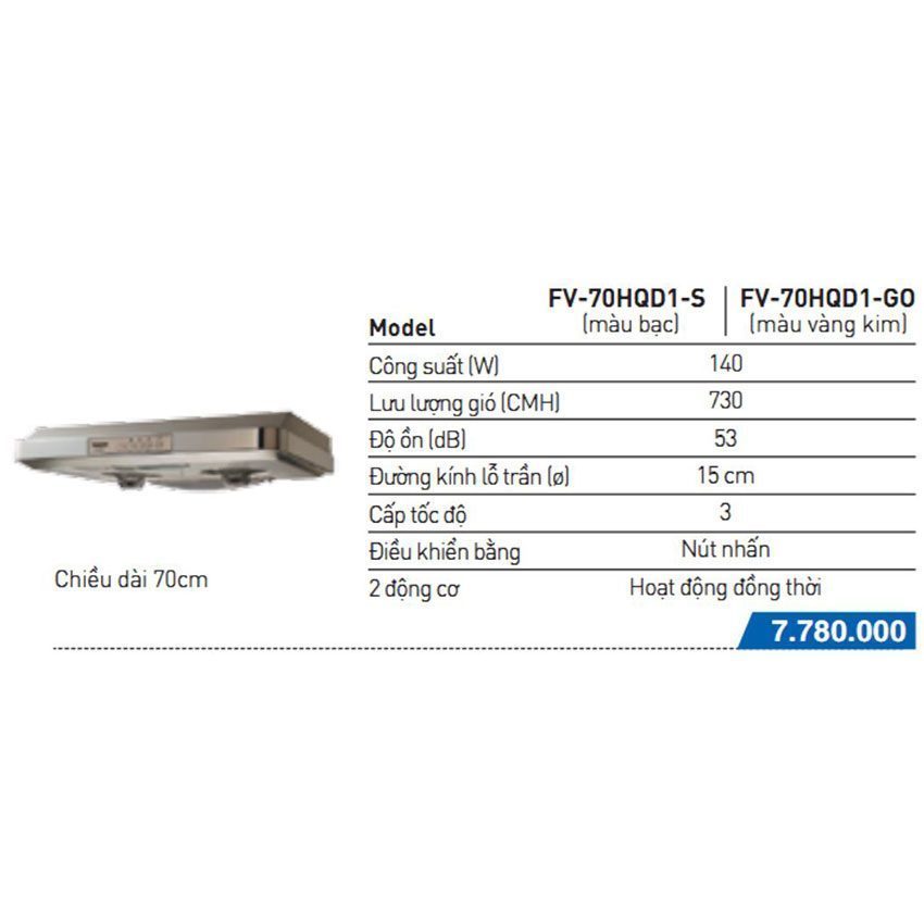 Quạt hút mùi Panasonic FV-70HQD1-GO - Hàng chính hãng