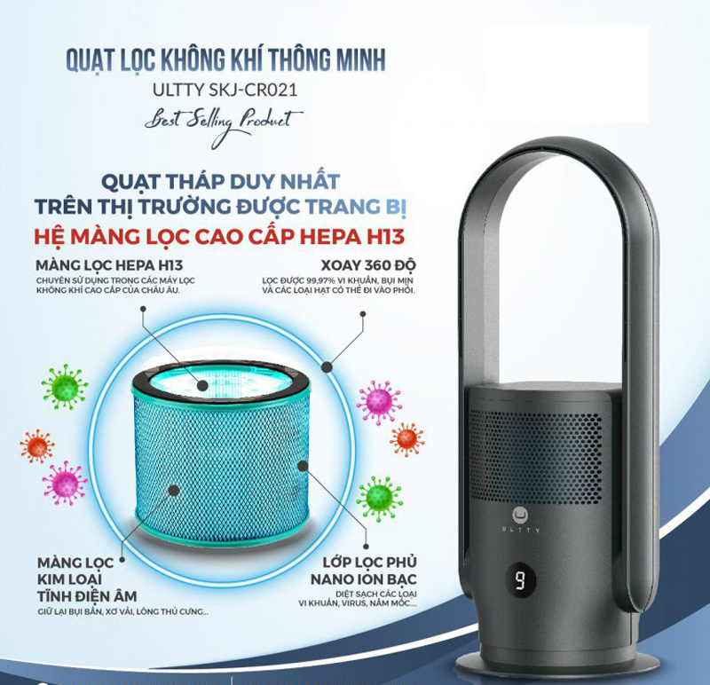 Quạt lọc không khí không cánh Ultty SKJ-CR021 - Hàng chính hãng