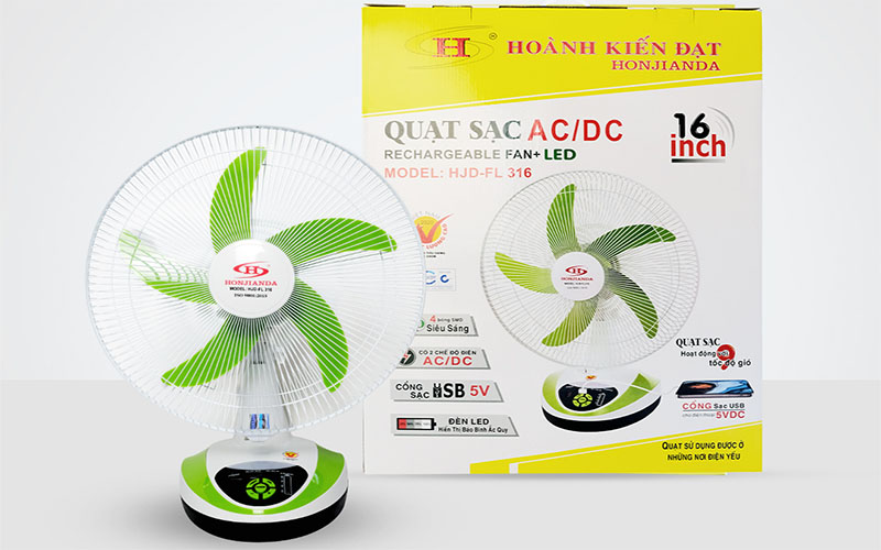 Quạt sạc tích điện Honjianda HJD-FL 316LED (Bình 12V 5Ah) - Hàng chính hãng