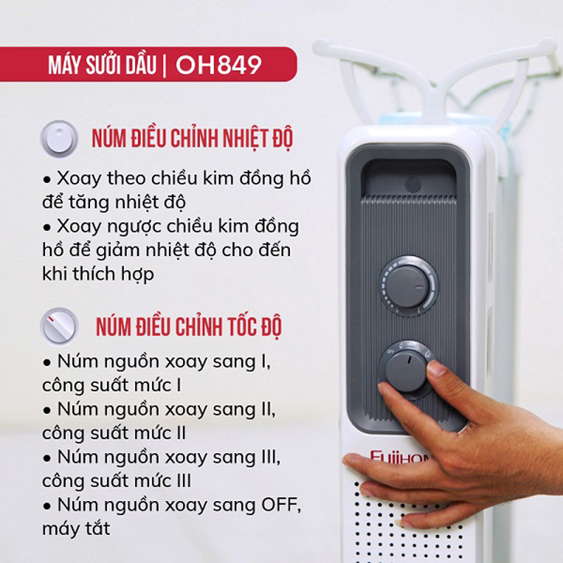 Máy sưởi dầu Fujihome OH849 - Hàng chính hãng