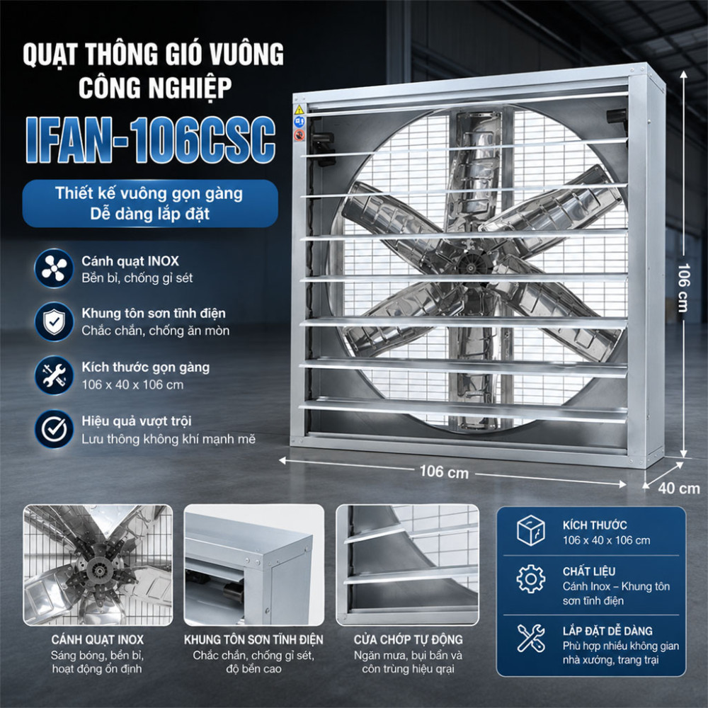 Quạt thông gió vuông công nghiệp IFAN-106CSC - Hàng chính hãng