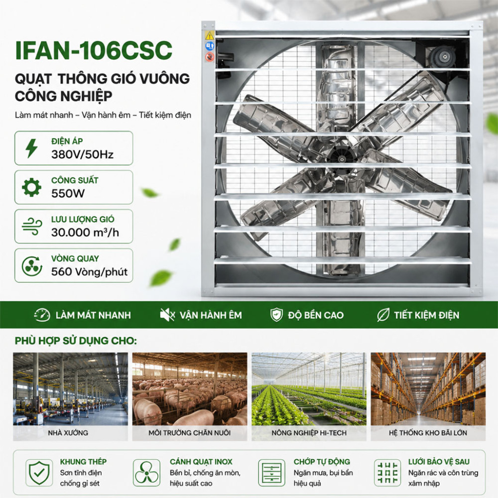 Quạt thông gió vuông công nghiệp IFAN-106CSC - Hàng chính hãng