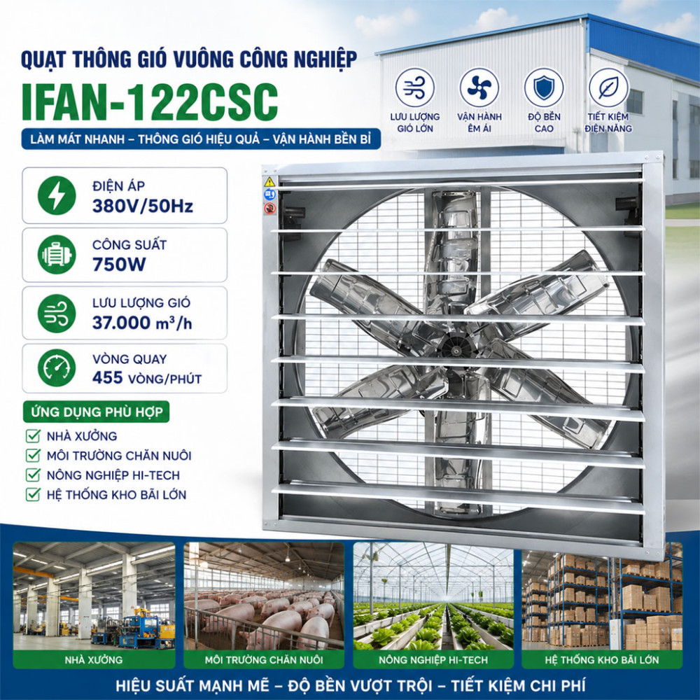 Quạt thông gió vuông công nghiệp IFAN-122CSC - Hàng chính hãng