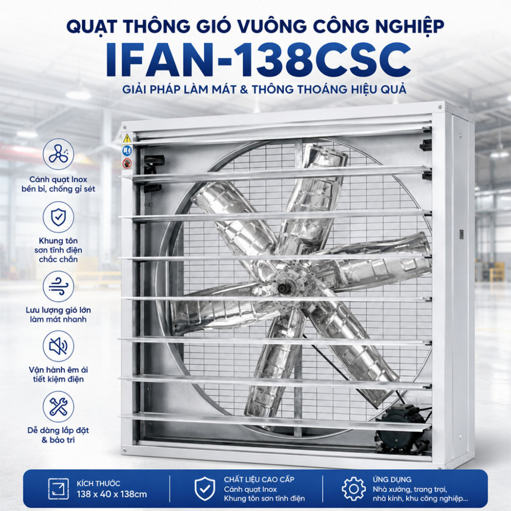 Quạt thông gió vuông công nghiệp IFAN-138CSC - Hàng chính hãng