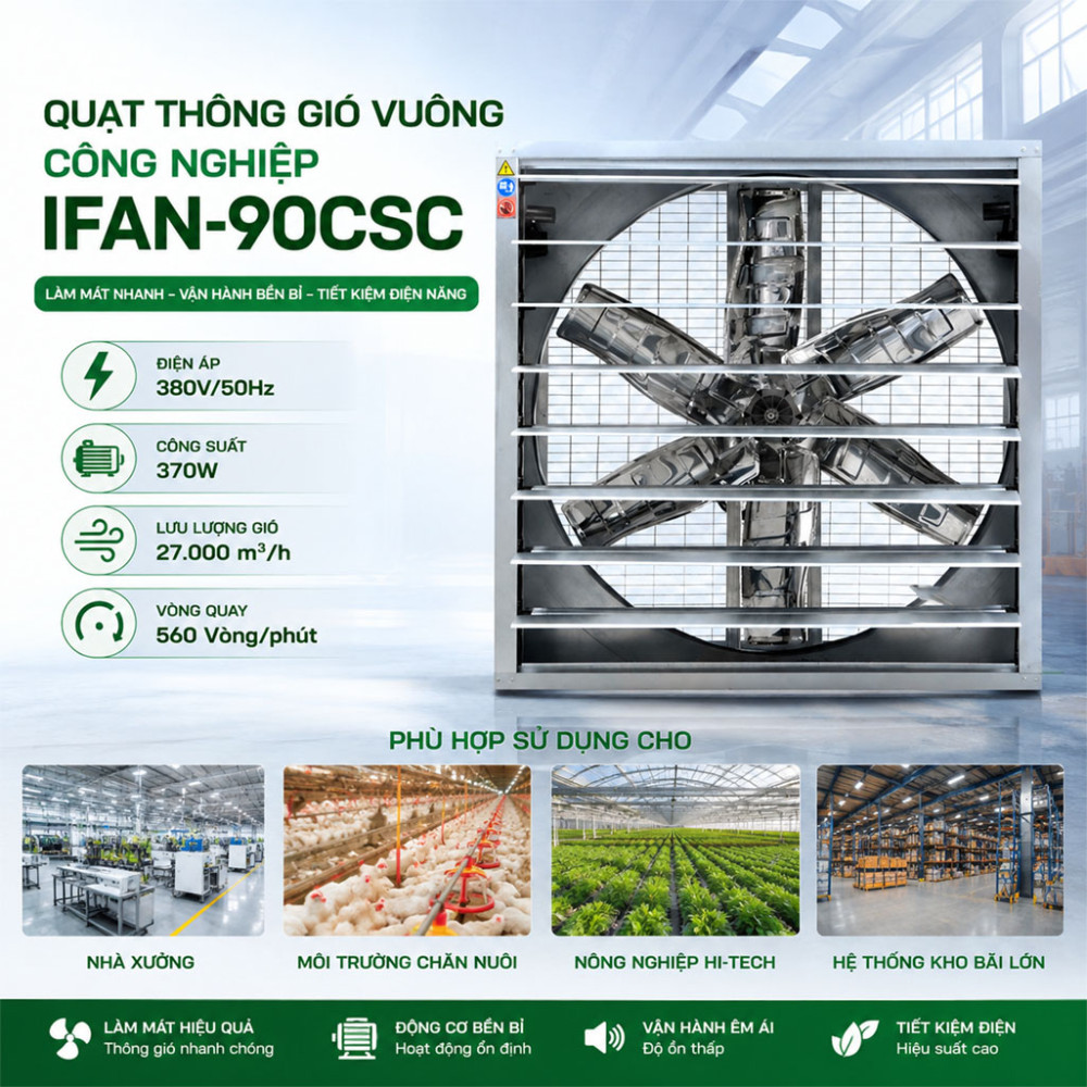 Quạt thông gió vuông công nghiệp IFAN-90CSC - Hàng chính hãng