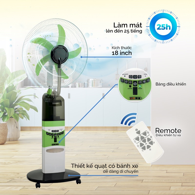 Quạt sạc tích điện hơi nước Honjianda HJD-918PS - Hàng chính hãng