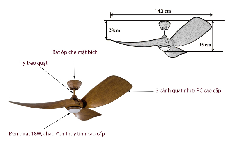Quạt trần đèn 3 cánh Mr.Vũ MELODY - Hàng chính hãng