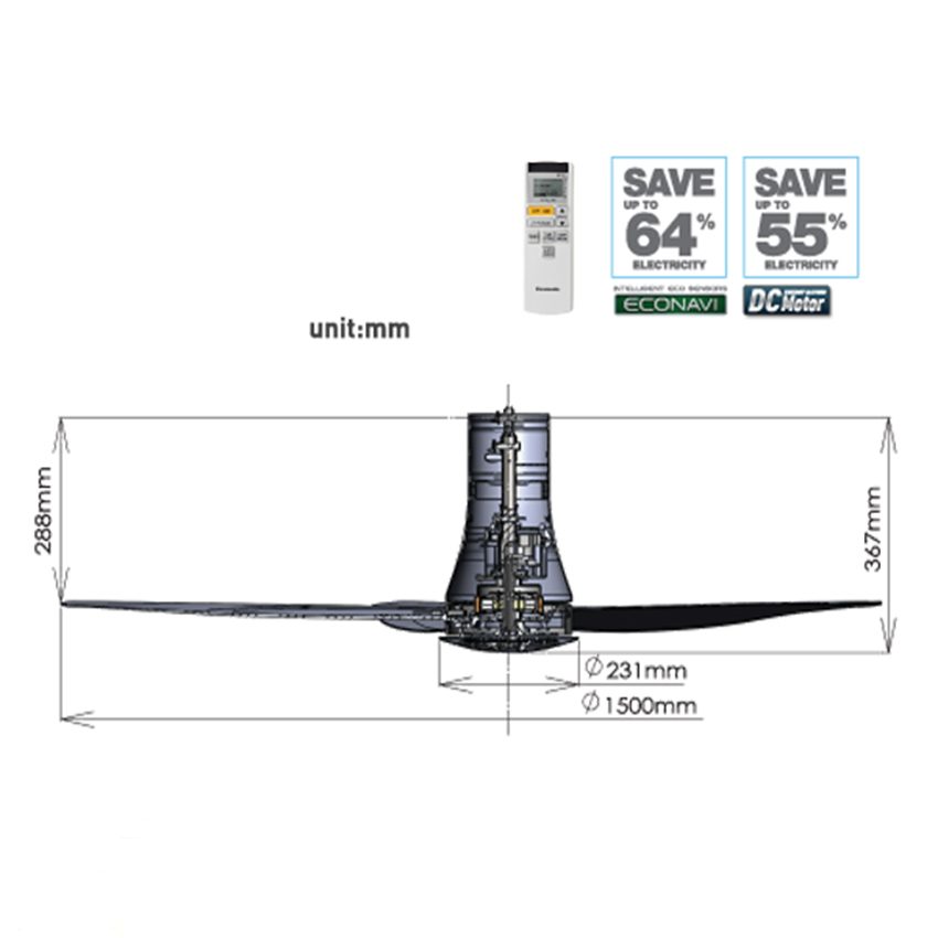 Quạt trần 5 cánh Panasonic F-60TDN - Hàng chính hãng