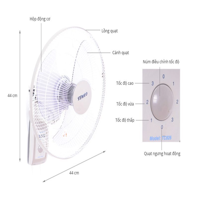 Quạt treo tường Senko TC826A - Hàng chính hãng