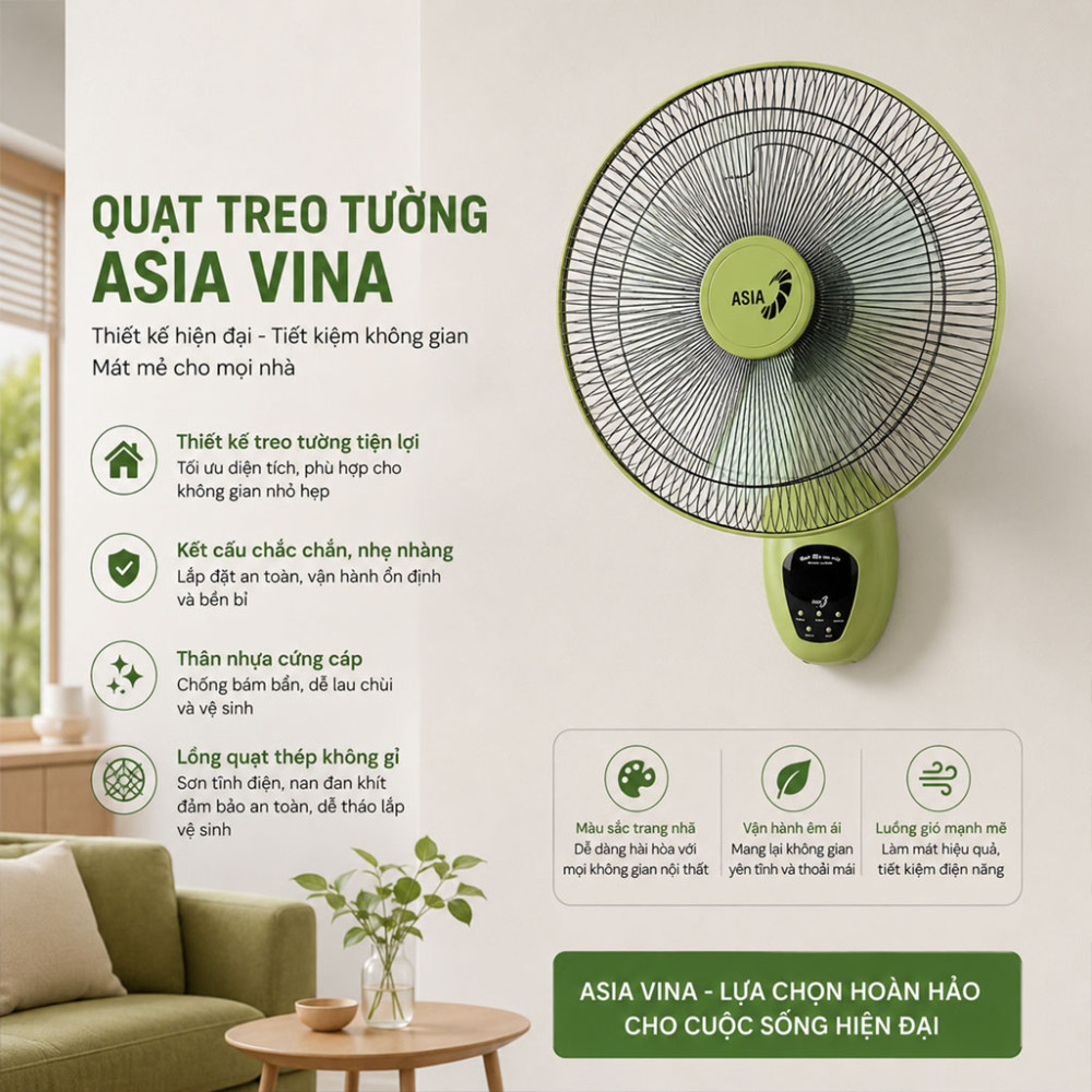 Quạt treo tường Asiavina VY377290 - Hàng chính hãng