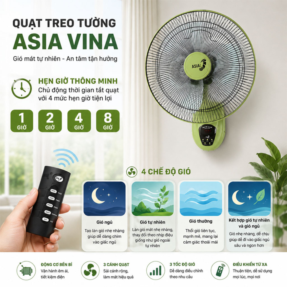Quạt treo tường Asiavina VY377290 - Hàng chính hãng