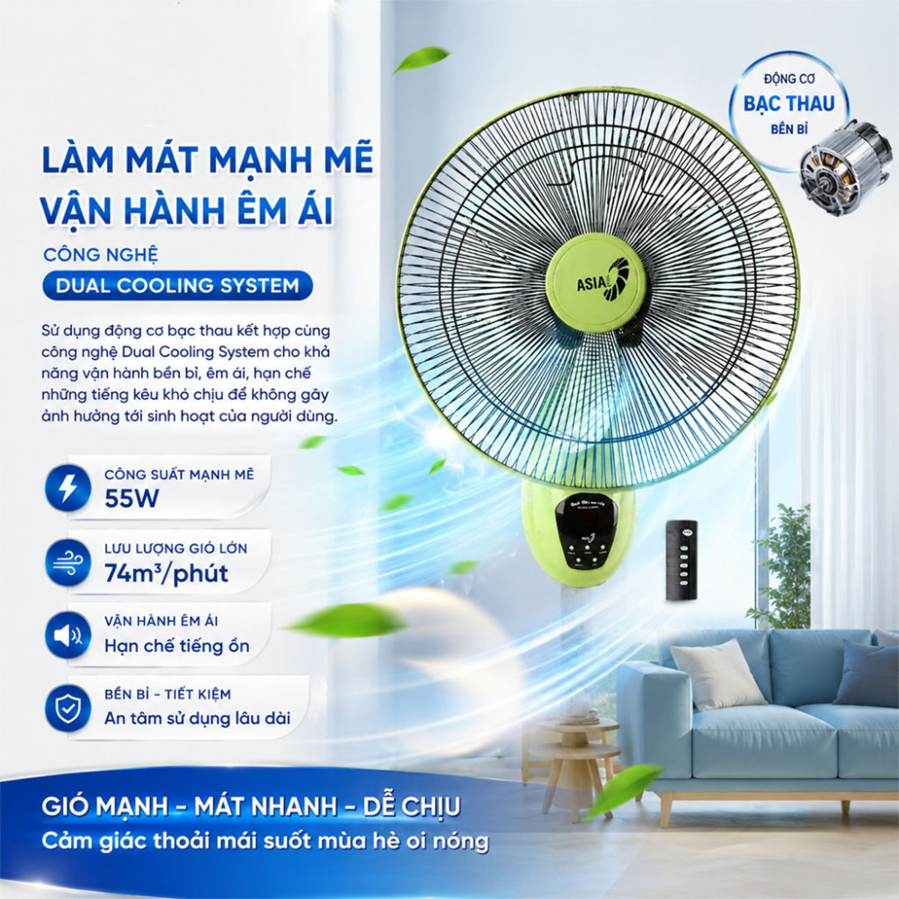 Quạt treo tường Asiavina VY377290 - Hàng chính hãng