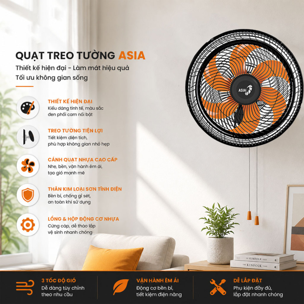 Quạt treo tường Asiavina VY637891 - Hàng chính hãng