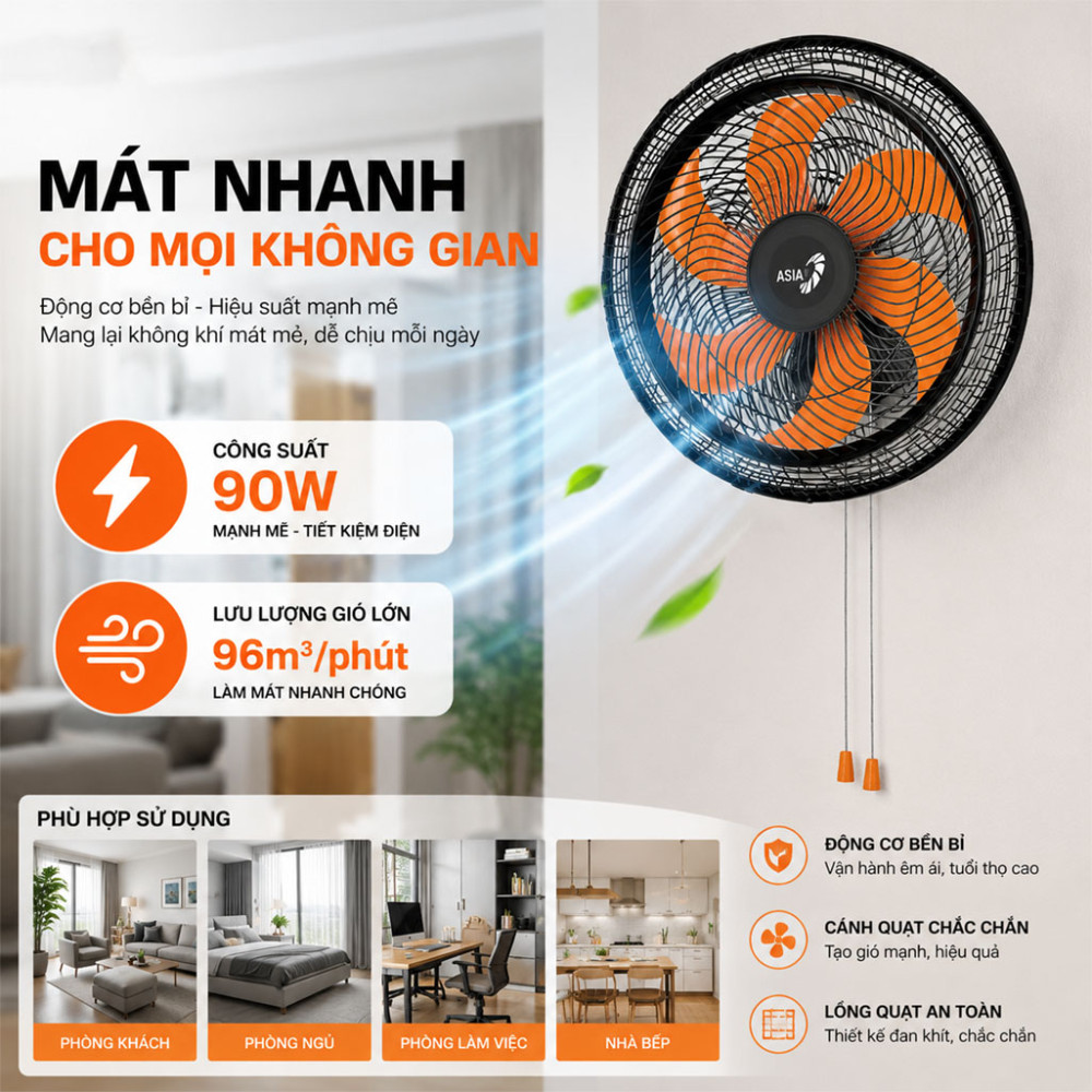 Quạt treo tường Asiavina VY637891 - Hàng chính hãng