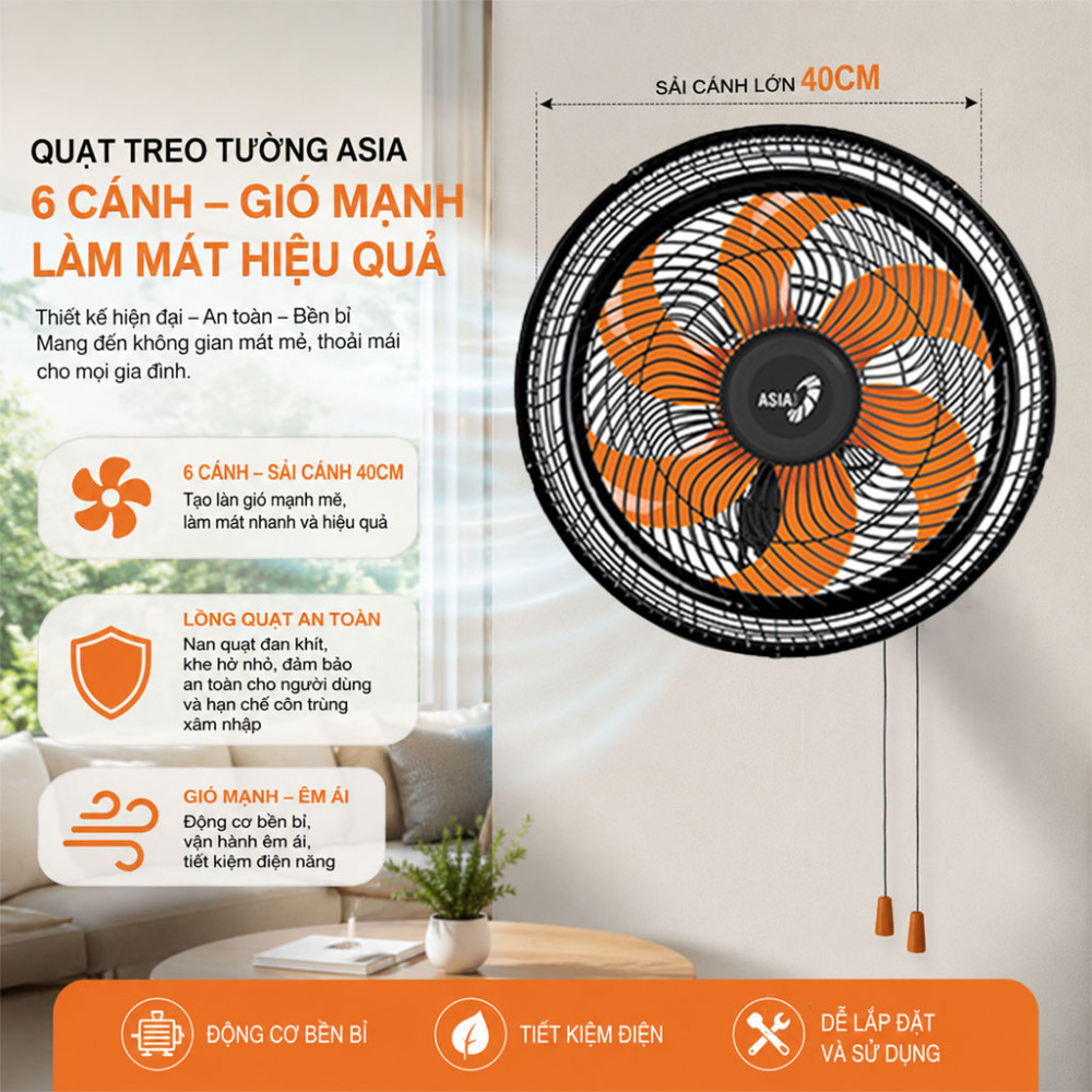 Quạt treo tường Asiavina VY637891 - Hàng chính hãng