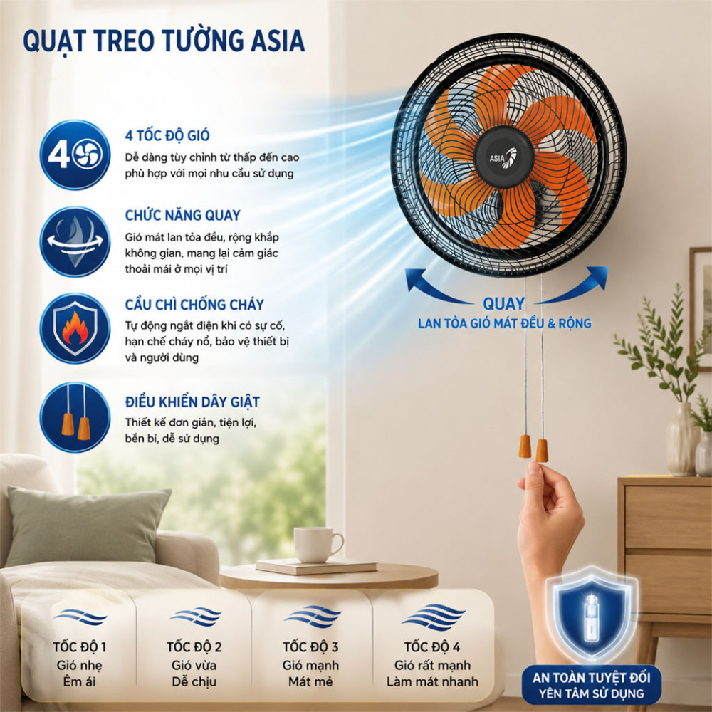 Quạt treo tường Asiavina VY637891 - Hàng chính hãng