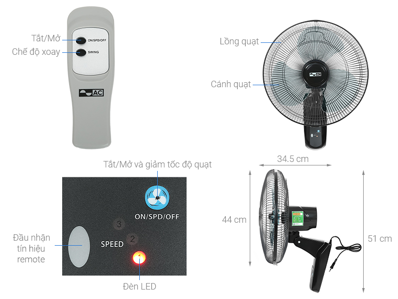 Quạt treo AC AWF01A163 Gray - Hàng chính hãng